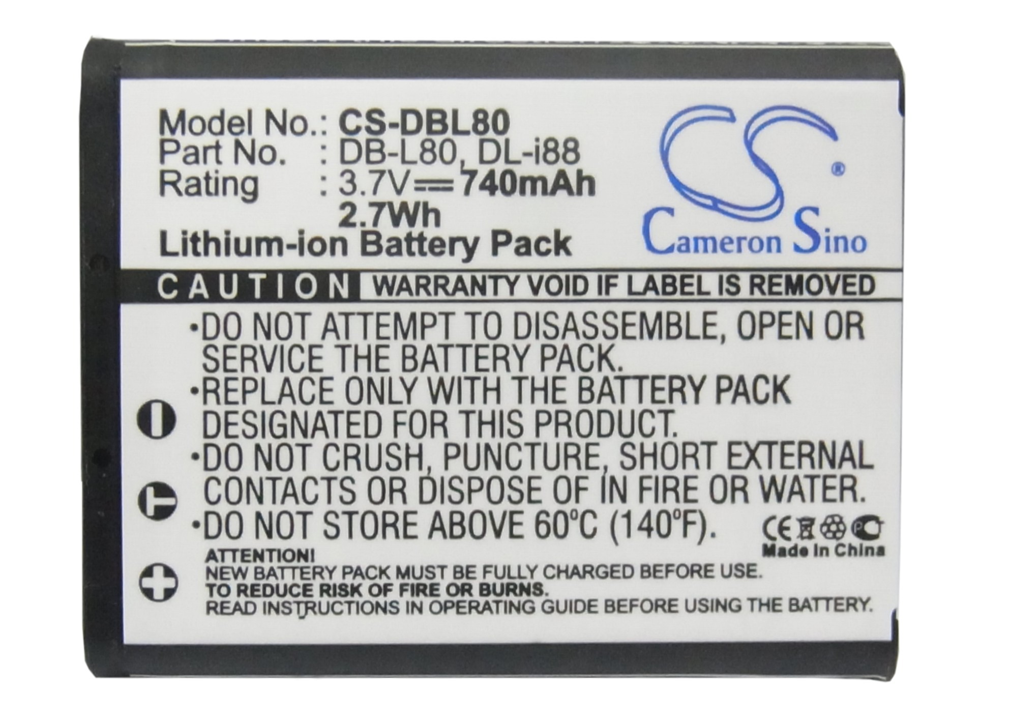 thumbnail image 2 of Kastar Replacement Battery BA-VBX070-4 – For Sanyo DB-L80, VPC-X1220, X1420, 1200mAh Li-Ion 2 of 4