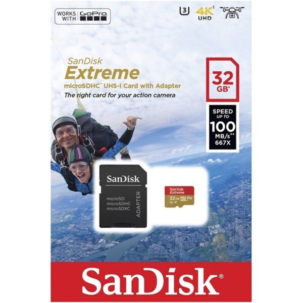Tarjeta DE MEMORIA SANDISK MICROSD 32GB EXTREME CON ADAPTADOR SD