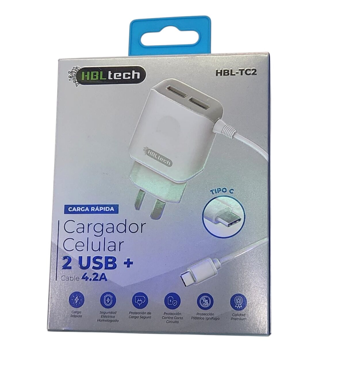 Cargador Celular HBL Tech 2 USB + Cable Tipo C 4.2A