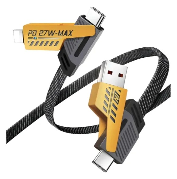 Cable de Carga Rápida 4 en 1 USB-C / Lightning / USB-A – Reforzado 65W PD
